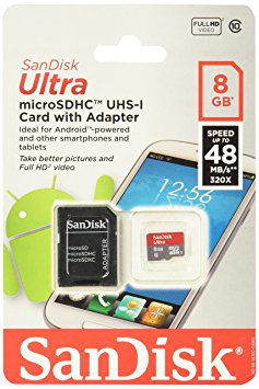 SanDisk Class 10 Micro 8GB SDHC Card with Adapter (SDSDQUA-008G-A11A)