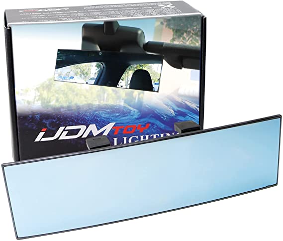 iJDMTOY 240mm 9-1/2 Inch Wide Angle View Anti-Glare Blue Tint Curve Convex Clip On Rear View Mirror Compatible With Tesla S X 3 Y