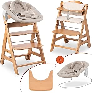 hauck Chaise Haute Bébé Beta Newborn Set - Évolutive dès Naissance avec Transat Nouveau-Né Inclinable, Plateau Repas, Coussin - Naturel Winnie l'Ourson