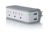 Belkin 3-Outlet Mini Travel Swivel Charger Surge Protector with Dual USB Ports 5 Charging Outlets Total 1 AMP  5 Watt