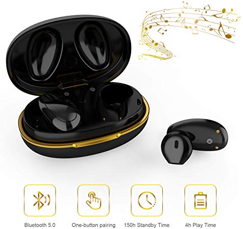 True Wireless Earbuds, Maxcio TWS Bluetooth 5.0 Earphones with Charging Case HD Stereo Half-Ear Headphones with Mic for Sport, Running, Gym