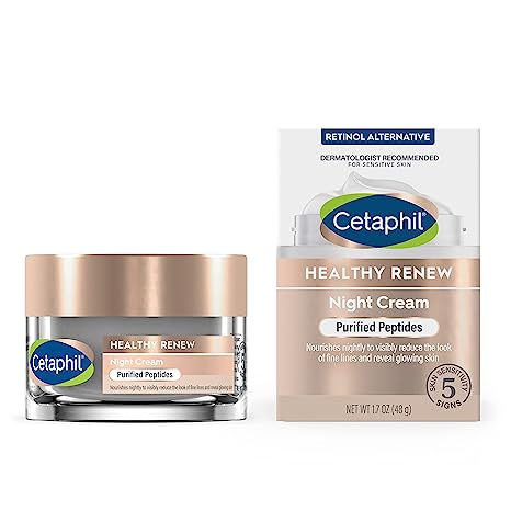 Cetaphil Healthy Renew Skin Tightening Night Cream 1.7 Oz, Wrinkle Repair Cream for Face with Peptides, Retinol Alternative Cream For Sensitive Skin, Fragrance Free