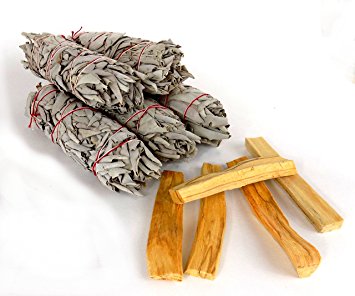 Chakra Palace 5 White Sage Smudge Sticks 5 inches each and 5 Palo Santo Wood 3 inches each with Instructions