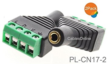 CablesOnline 2-Pack 3.5mm (1/8") Stereo TRRS Female Jack to AV 4-Screw Terminal Block Balun Connectors, PL-CN17-2