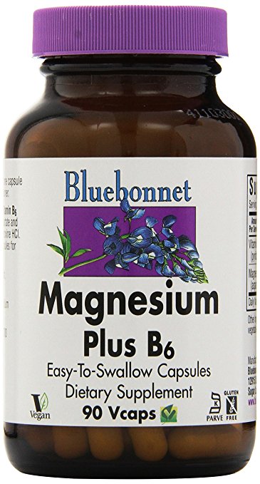 BlueBonnet Magnesium Plus B-6 Vegetarian Capsules, 90 Count