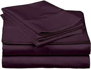 100% Egyptian Cotton Sheet Set 1000 Thread Count, King Size of 4PC, Luxurious Soft & Silky Bedsheet, Fade Wrinkle Stain Resistant, Easy Care Fits Upto 15" Deep Pockets, Plum Solid