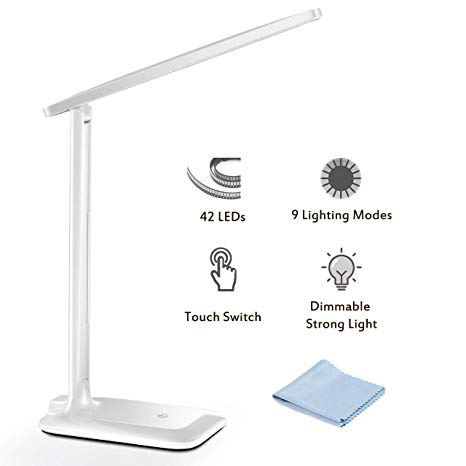 Topelek Desk Light, 42 LED Table Lamp with 3 * 3 Adjustable Brightness Modes, Energy-efficient and Eye-Caring, Sensitive Touch Control, Warm/Cool Brightness, Portable and Compact for Working [White]