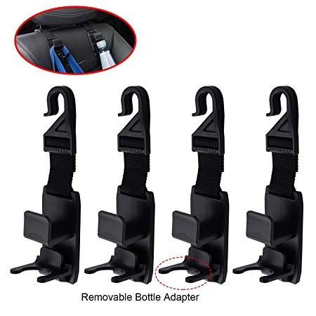 Car Seat Front Back Headrest Hooks - Universal Car Storage Headrest Hanger Holder Hook For HandBag/Purse/Cloth/Grocery and More - Heavy Duty Purse Hooks - Best Car Accessories,4 Pack,Black,AK-057