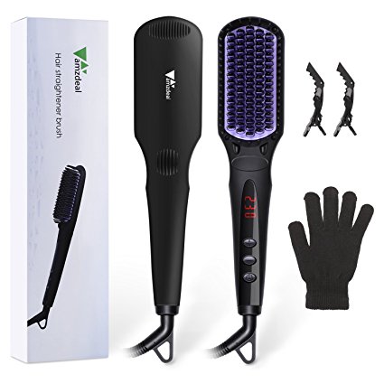 Amzdeal Hair Straightener Brush Heating Straightening Comb 120-230 ℃ Adjustable Hair Styler with 360 Degree Rotatable Power Cord