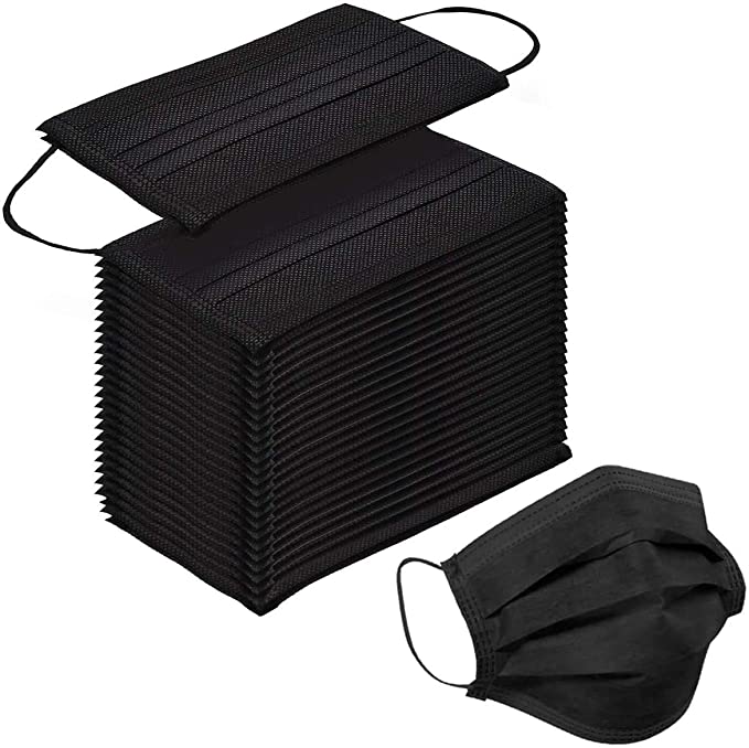 FECEDY 50pcs/Pack Black Disposable Face Masks Cover Breathable Dust Mask Stretchable Elastic Ear Loops Black Disposable Face Masks Cover(Black)