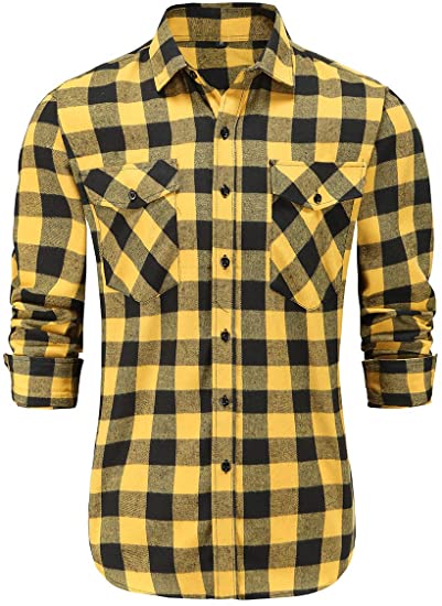 Dioufond Plaid Flannel Shirts for Men Long Sleeve Buffalo Plaid Shirts