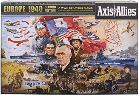 Hasbro Gaming Avalon Hill Axis & Allies Europe 1940 Second Edition WWII Strategy Board Game, with Extra Large Gameboard, Ages 12 and Up, 2-6 Players , Brown