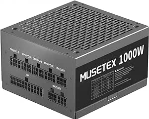 MUSETEX Power Supply 1000W, Full Modular PC Power Supply, Multi Connectors ATX Computer Power Supplies, 140mm Ultra Quiet Cooling Fan, PC PSU, Black (MU1000)