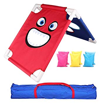 EOSAGA Portable Cornhole Game Set Sport Sandbag Board Set PVC Framed with 6 Bean Bags and Travel Carrying Case for Family Outdoor Lawn Yard Game