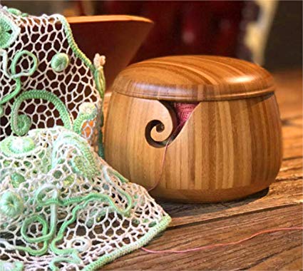 LIFYFUN Bamboo Yarn Bowl Knitting Accessories Yarn Holder Crochet Accessories Knitting Bowl (9" x 9" x 6.3")