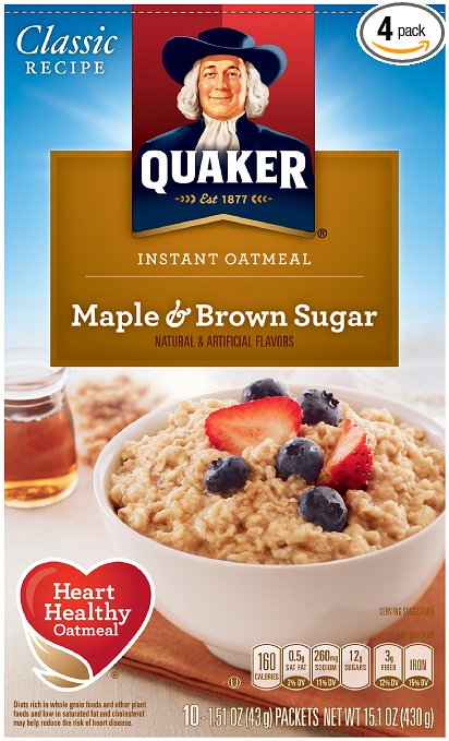 Quaker Instant Oatmeal Maple Brown Sugar, Breakfast Cereal, 10-Packet Boxes (Pack of 4)