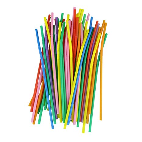 Voberry® 100pcs Eco-friendly Plastic Long Bendy Flexible Drinking Straws Cocktail Drink Straw Assorted Colors(1)