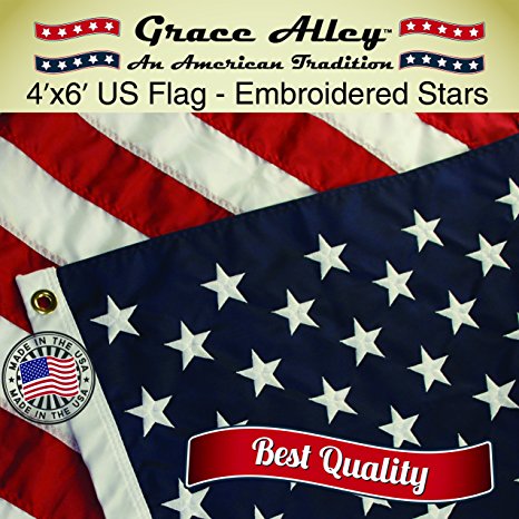 US Flag 4x6: 100% American Made. American Flag 4x6 ft. Quality Embroidered Stars & Sewn Stripes