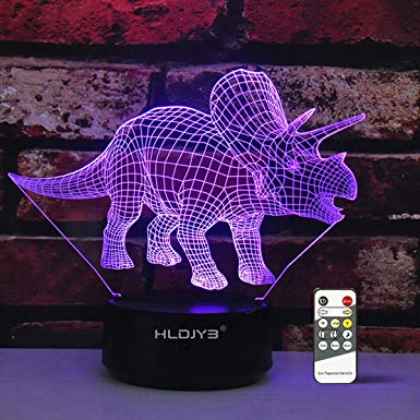 Dinosaur Gift 3D Lamp Toys : 7 Colors Changing Dinosaur Toy 3D Night Light for 3 4 5 6 7 8 9 10   Year Olds Kids, Xmas Gift & Birthday Gift for Littel Boys - Remote and Touch 2 Ways Control, New Vers