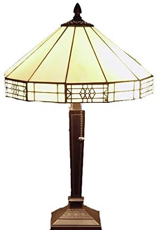 Whse of Tiffany T14M113 Tiffany-Style Mission-Style Table Lamp, White