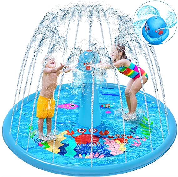 VATOS Sprinkler Splash Pad for Kids Toddlers, 67" Kiddie Pool Outdoor Inflatable Water Play Mat Toys for 1-12 Year Old Girls Boys|UFO Rotating Water Spray Column Fun Garden Summer Toys