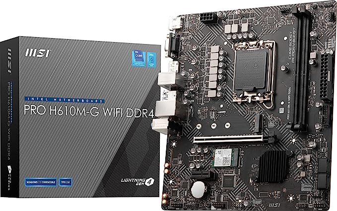 MSI PRO H610M-G WiFi DDR4 ProSeries Motherboard (mATX, 12th/13th Gen Intel Core, LGA 1700 Socket, DDR4, PCIe 4, 2.5G LAN, M.2 Slots, USB 3.2, Wi-Fi 6)