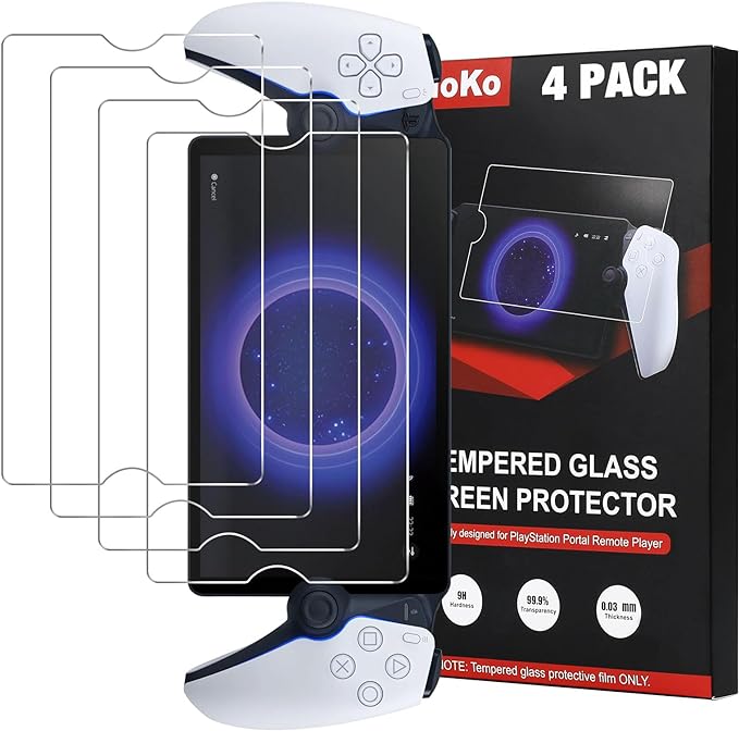 MoKo Screen Protector Compatible with PlayStation Portal Remote Player, 4 Pack 9H Hardness Anti-Scratch Tempered Glass Film, PS5 Portal Screen Film, Bubble-free, Anti-Fingerprint