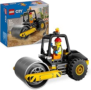 LEGO City Straßenwalze, Baustellenfahrzeug für Kinder ab 5 Jahren, Dampfwalze-Spielzeug mit Bauarbeiter-Minifigur, fantasievolles Spielerlebnis für Jungs und Mädchen, kleines, lustiges Geschenk 60401