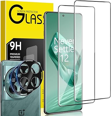 Maxwolf 2 2 Pack for OnePlus 12 Screen Protector, 2 Pack Tempered Glass Protector with 2 Pack Camera Lens Protector for OnePlus 12 5G, Case Friendly, 9H Hardness, Scratch Resistant