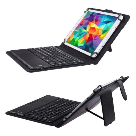 KLAREN Bluetooth Wireless Keyboard Leather Smart Case with Touchpad for 9 Inch and 10 Inch Tablet PC including Samsung Galaxy Tab 3, Tab 4, Tab A, Tab S2 9.7 10.1 and More