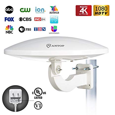 ANTOP UFO Outdoor TV Antenna, 360°Omni Directional Reception with High Gain TV Antenna for Indoor/Outdoor/RV TV, 65 Miles Long Range Antenna Built-in 4G LTE Filter, Weather Resistant