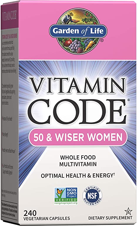 Garden of Life Multivitamin for Women 50 & Over, Vitamin Code Women 50 & Wiser Multi - 240 Capsules, Vitamins for Women 50 Plus with B Vitamins, Vitamins A, C, D3, E & K, CoQ10, Probiotics & Enzymes