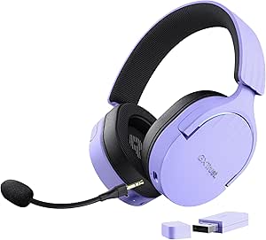 Trust Gaming GXT 491P Fayzo Gaming Headset Bluetooth + 2.4 GHz, 7.1 Surround Sound, 22H Akkulaufzeit, 35% Recyclingkunststoff RGB Over-Ear Kopfhörer Kabellos Bluetooth PC PS5 PS4 Switch, Purpur