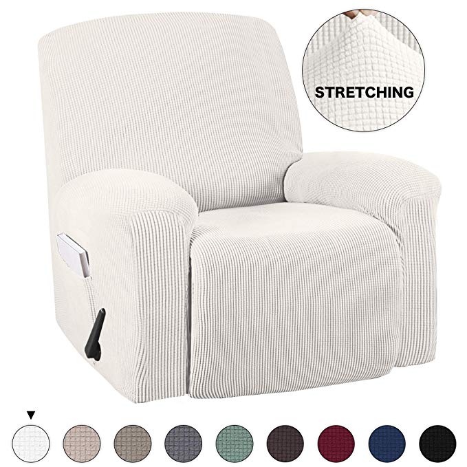 Turquoize Recliner Stretch Sofa Slipcover Recliner Chair Cover Sofa Slipcover Furniture Protector Couch Cover Jacquard Design with Elastic Bottom Pets,Kids,Children,Dog,Cat (Recliner, Ivory)
