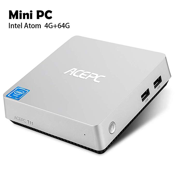 Mini PC,ACEPC T11 Fanless Mini Desktop Computer Windows 10 64-bit Intel Atom x5-Z8350 Processor up to 1.92 GHz,4GB/64GB,Support Dual Band WiFi/BT 4.0/Dual Output - HDMI/VGA/4K HD,SATA for 2.5 Inch HDD
