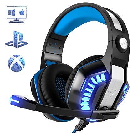 Beexcellent Gaming Headset for PS4 PC Xbox One, Professional Stereo Gaming Headphone with Noise Canceling Mic, All-Cover Memory Foam Earmuff, Thumb Wheel Volume Switch for Laptop Mac Tablet