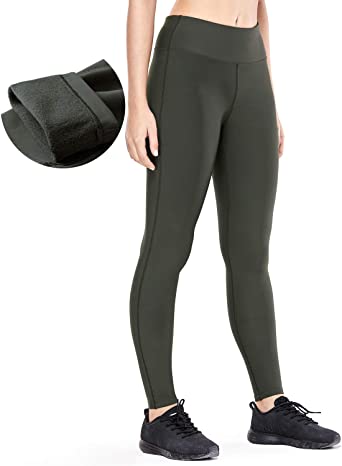 CRZ YOGA Women's Winter Thick Fleece Lined Legging Mid-Rise Sports Warm Pants with Zip Pocket-28 Inches