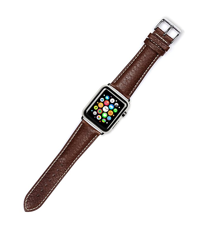 Debeer Replacement Watch Strap - Sport Leather - [Short Length] - Brown - Fits 42mm Apple Watch [Black Adapters]