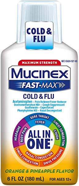 Mucinex Fast-Max Maximum Strength All-in-One Cold & Flu, Orange & Pineapple 6 oz