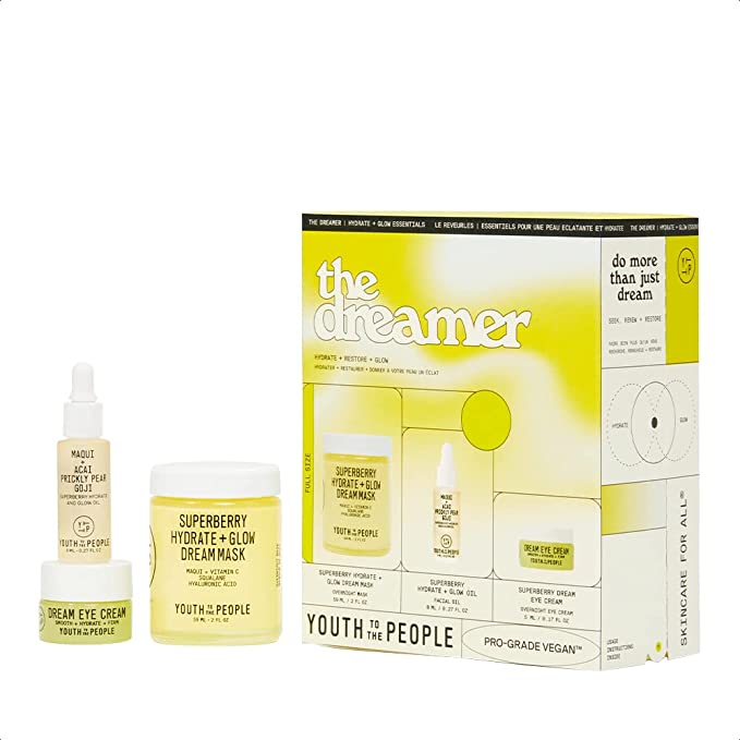 Youth To The People The Dreamer Hydrate   Glow Overnight 3-Step Skincare Kit - Hydrate   Glow Dream Mask (2 oz), Superberry Oil (8mL), Dream Eye Cream (5mL) - Vegan Face Mask   Moisturizers Set