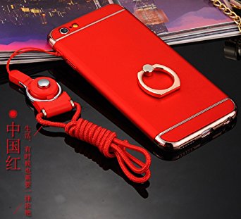 iPhone 6S Case for Girls&Women with 360 Ring&Detachable Lanyard,Ultra Thin Fit Shock Absorption Scratch Resistant Drop Protection Shell iPhone 6 Phone Cover Case for Apple iPhone 6S&iPhone 6 4.7 -Red