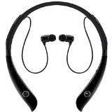 New Silicon Neckband Sport Bluetooth Hands-free Headphone HV Headset with Aptx Wireless Stereo Earphones Earbuds with High Fidelity Sound Quality Noise and Echo Cancelling Comfort Wearing Voice Guidance for Workout Running Walking Compatible with iPhone 6 6 Plus 5 5s 4 4s  Samsung Galaxy S6 S5 S4 Note 3 4 and Other Smart Phones Black