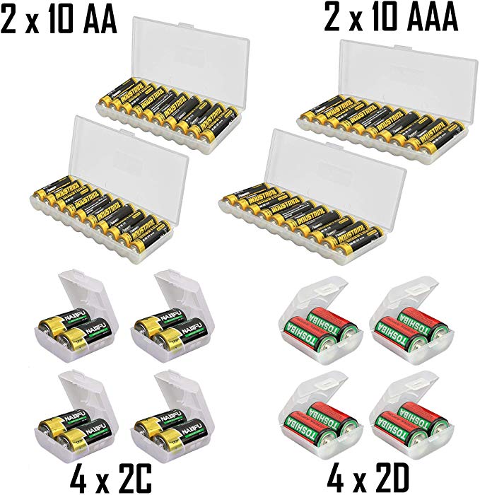 Whizzotech AA AAA C D Battery Storage Case Holder Organizer Box (2AA   2AAA   4C   4D)