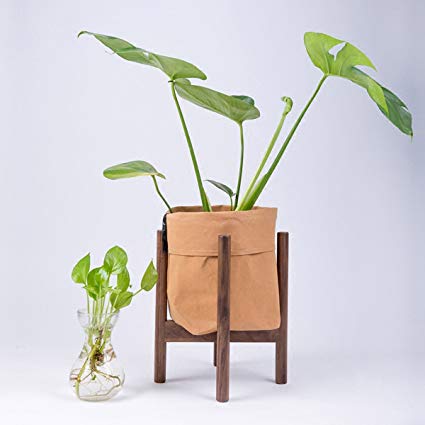 RISEON Mid Century Modern Plant Stand, Wood Indoor Flower Pot Holder Display Potted Rack Rustic,Large Wooden Floor Planter Stand (Planter Not Included) (Medium, Dark Brown)