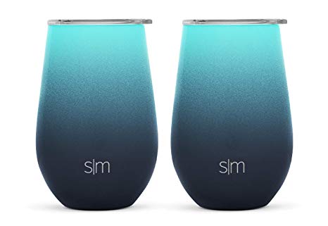 Simple Modern 12oz Spirit Wine Glasses 2 Pack Bundle - Stainless Steel Tumbler with Lids - Vacuum Insulated 18/8 Stainless Steel - Ombre: Bermuda Deep