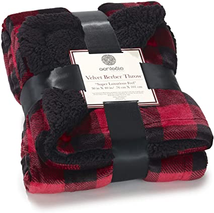 Genteele Sherpa Throw Blanket Super Soft Reversible Ultra Luxurious Plush Blanket (30 inches x 40 inches, Buffalo Check Red/Black)