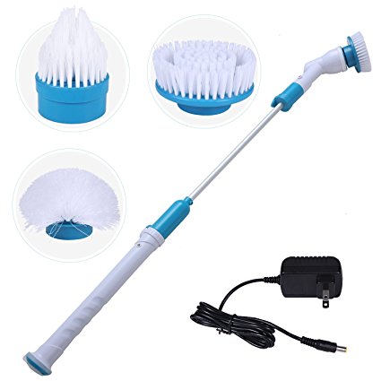 Spin Scrubber- Cordless Power Spin Scrubber for Bathroom, Floor, Wall, Floor, Scrub Brush Scrubber- Easy Way to Scrub- No Bending, No Hard Work- With 3 Waterproof Rotating Head ＆1 Adapter