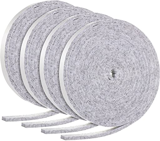 4 Rolls 120 Inch Felt Strip Adhesive Self Sticky Felt Strips Polyester Felt Strip with Adhesive Backing Protecting Furniture and Freedom DIY Adhesive (0.5 Inch,Grey)