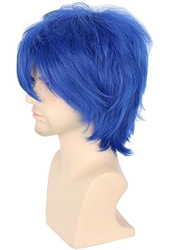 Topcosplay Unisex Anime Cosplay Wig Short Blue Layered Fluffy Halloween Costume Party Wigs