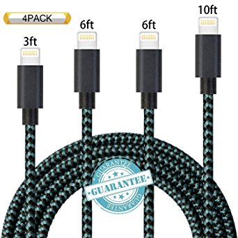 iPhone Cable 4Pack 3FT,6FT,6FT,10FT, DANTENG Extra Long Charging Cord Nylon Braided 8 Pin to USB Lightning Charger for iPhone 7,SE,5,5s,6,6s,6 Plus,iPad Air,Mini,iPod (Navy)